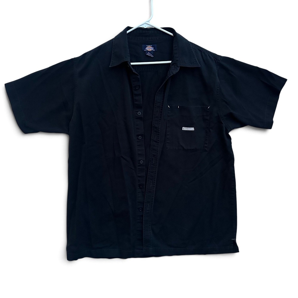 Y2K Dickies Mens Work Shirt XL Black Short Sleeve Button Up Cotton Pocket